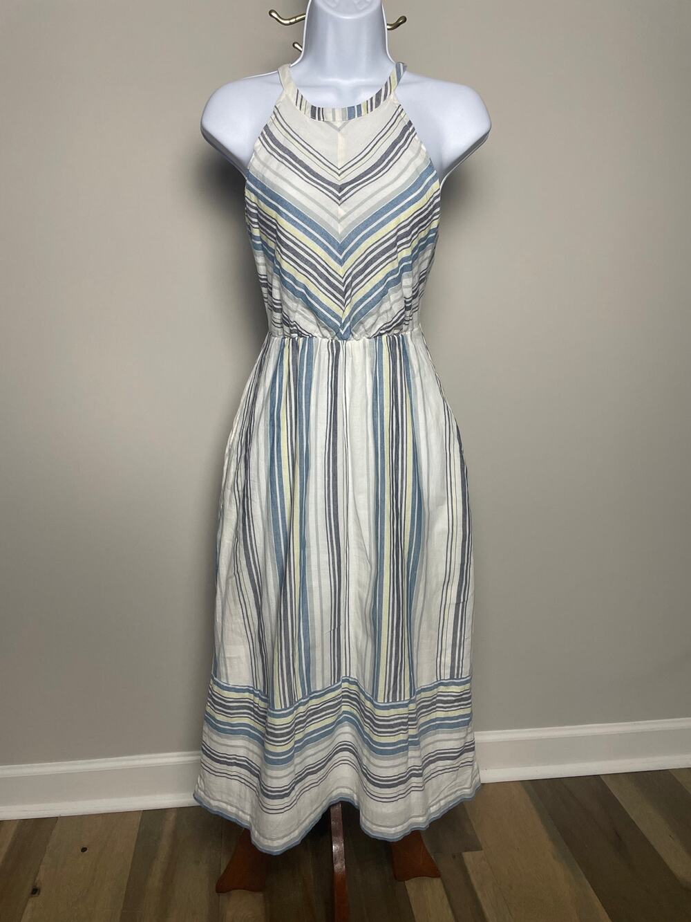 Carve Designs Lightweight Midi Dress Size XS White Striped Organic Cotton Lined